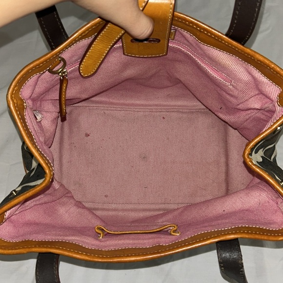 VTG DOONEY AND BOURKE GIRAFFE ANIMAL PRINT CANVAS/LEATHER TOTE SHOULDER BAG - Picture 13 of 14